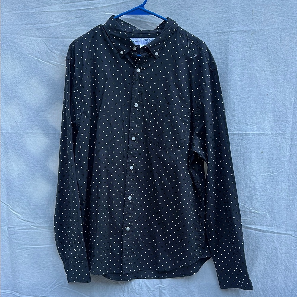 Old Navy Black Polka Dot Button Down Dress Shirt